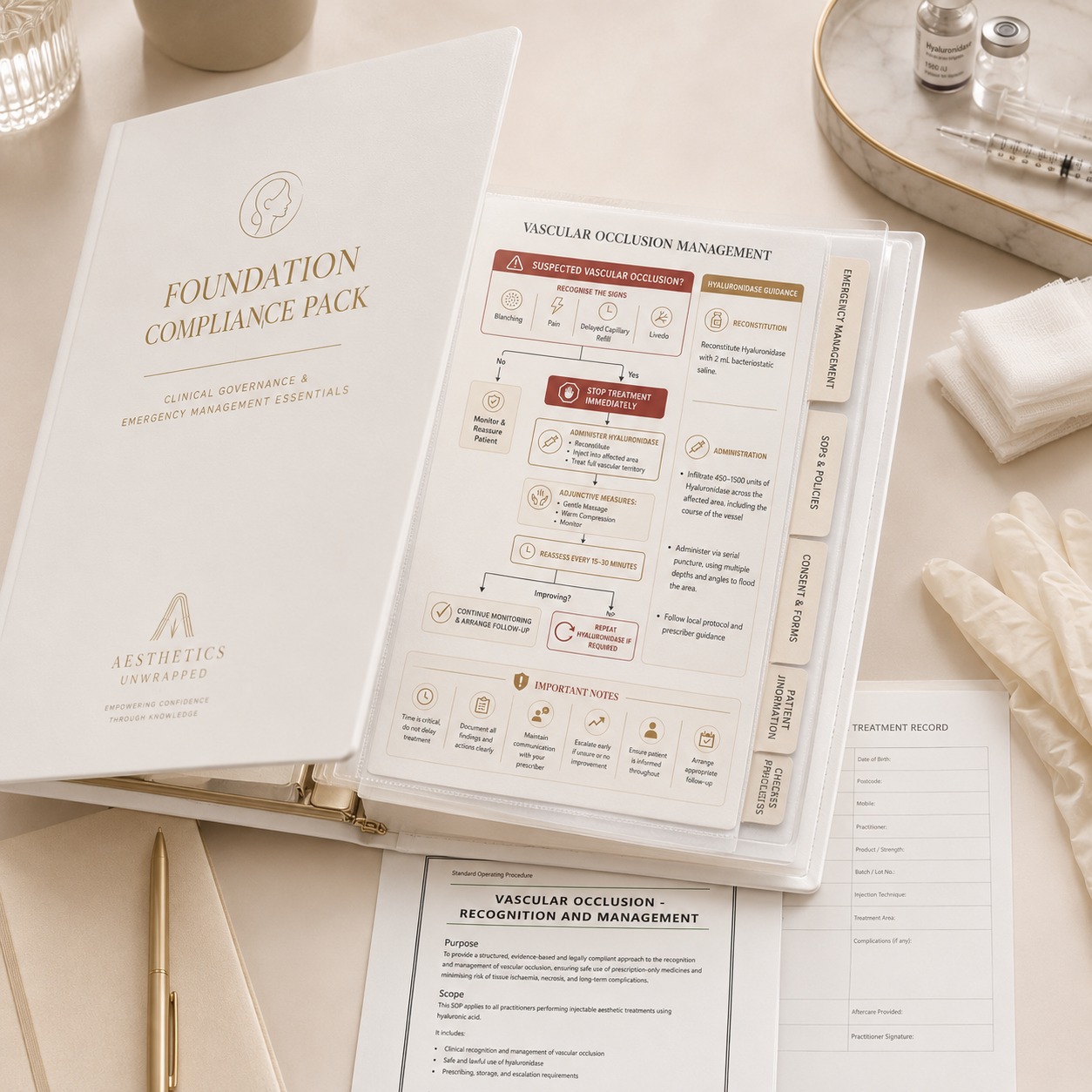 Aesthetics Unwrapped Foundation Clinical Governance Pack – clinical governance starter pack with SOPs, consent forms and emergency resources for aesthetic practitioners