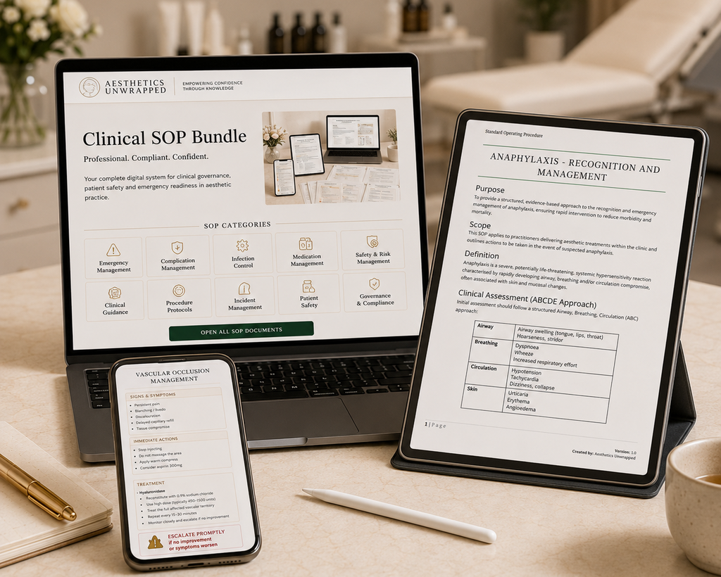Aesthetics Unwrapped Essential Clinical SOP Collection – 12 professionally written standard operating procedures for aesthetic practitioners